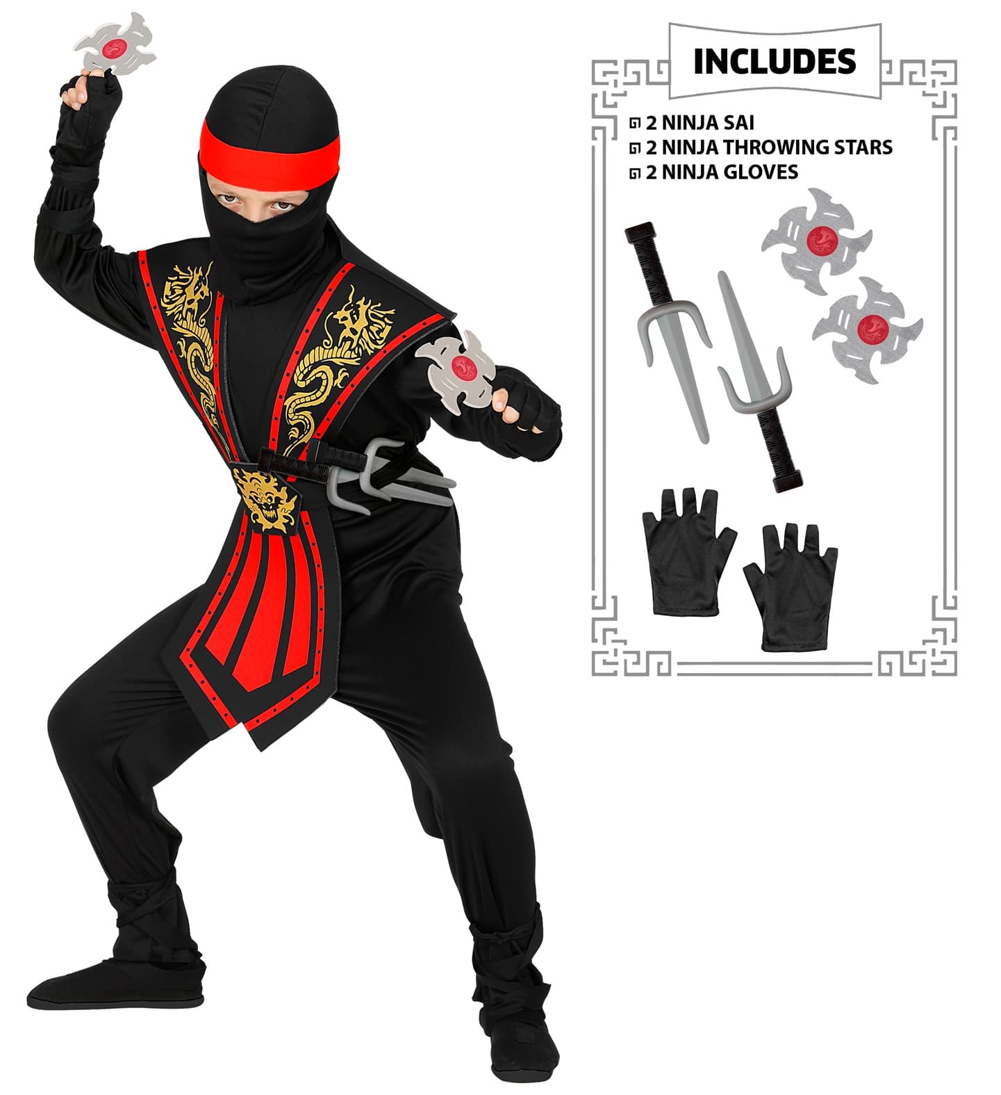 Widmann - Piros ninja jelmez 140-es